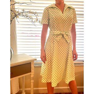 American Vintage 1960s Belted Dress Polka Dot  Large Dagger Collar MED